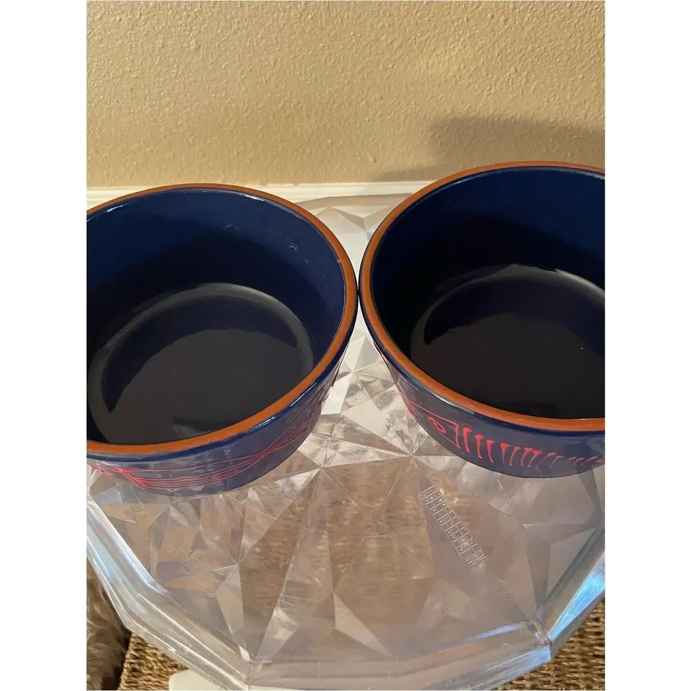 Crate & Barrel Shore Dark Navy Red Fish Bowls lot of 2